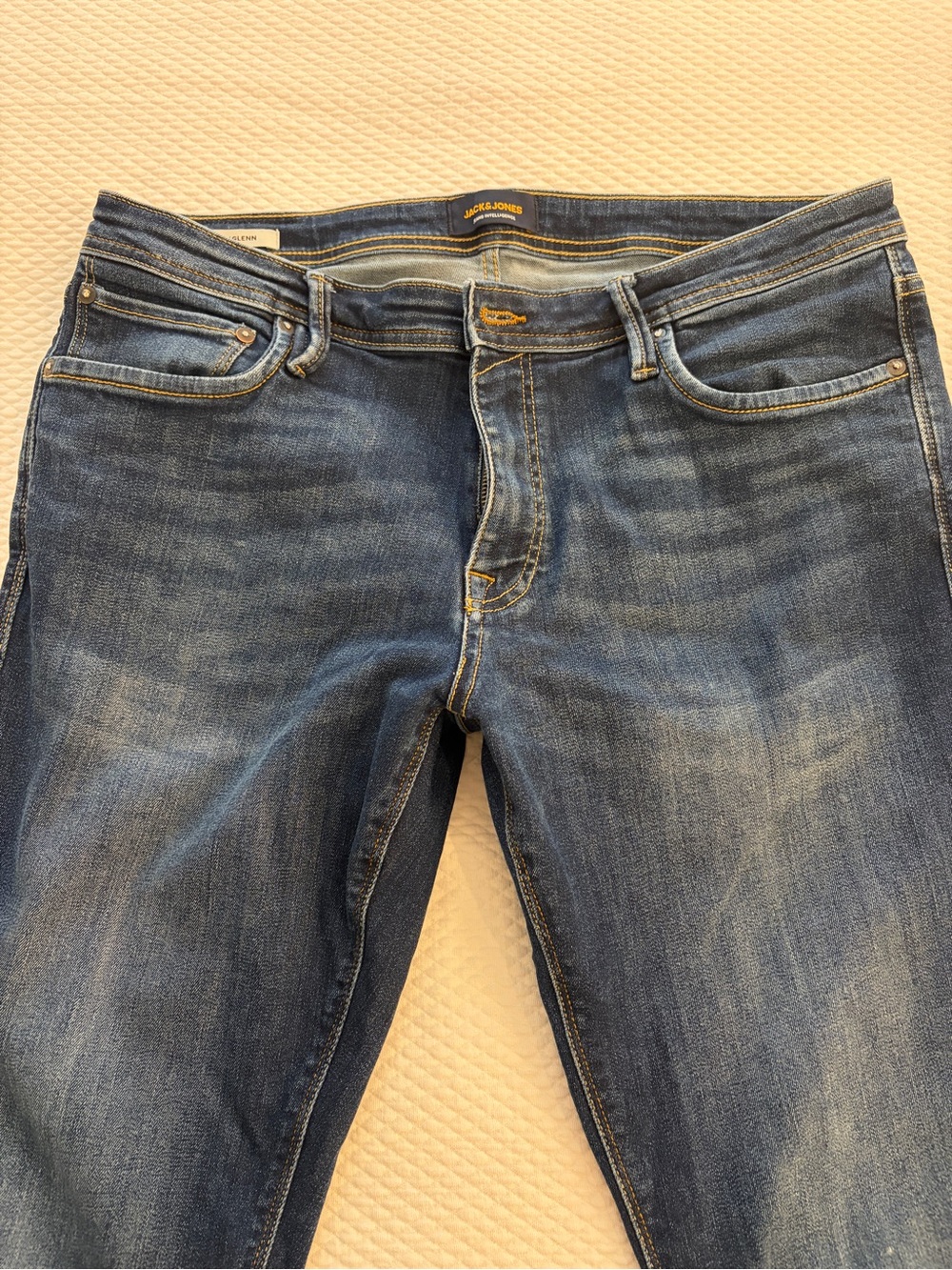 Jack & Jones Men's Distressed Blue Slim Straight Jeans - Glenn 36x34 inseam